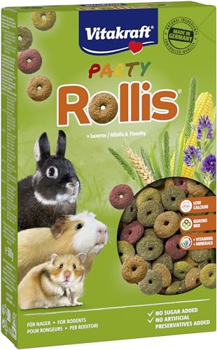 Vitakraft Rollis, Knusperringe für Nager, calciumarm, mit Luzerne, als Ergänzung zum Hauptfutter oder als Snack zwischendurch, ohne Zusatz von Zucker und Getreide (1x 500g)
