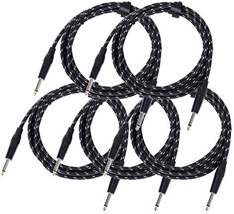 Pronomic 5er Set Stage INST-3T Instrumentenkabel 3m (6,3 mm Klinke, Textilmantel, Gitarrenkabel, vergoldete Steckerspitzen, Spannzangen-Zugentlastung) schwarz/weiß