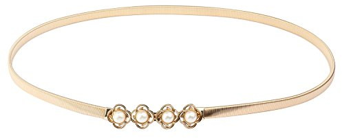 Aodexius Damen Schmale Sommer Metall Gürtel Elastisches Taille Kette Mit Künstlicher Perle Dekoration,Gold