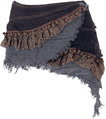 GURU SHOP Goa Cacheur mit Spitze, Minirock, Wickelrock Gürtel - Coffee, Damen, Baumwolle, Size:L