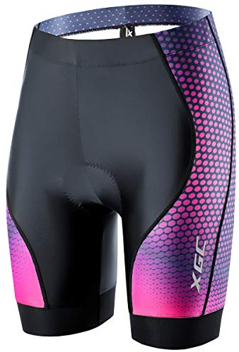 XGC Damen Radhose Radunterhose mit hoher Dichte Hohe Elastizität und hoch atmungsaktiv 4D Schwamm, Schwarz_ Lila, L