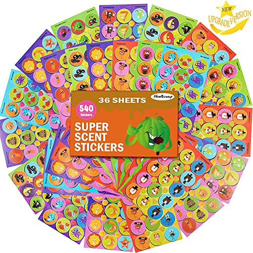 HORIECHALY 540PCS Scented Scratch N Sniff Stickers,36 Sheets Reward Sticker | 9 Scents Student Incentive Reward Water Bottle Laptop Decor Party Favors Goodie Bag,for Teachers/Kids/Parents/Toddlers