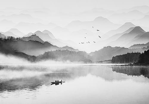 STROXTH WALLPAPER Papier Peint Panoramique Sur Mesure Soie 3d Montagne Lochs Noir Et Blanc Nature Salon Adulte Enfant Chambre Jungle Tropical Gris Paysage chinois Foret Océan Lacs Poster Mural