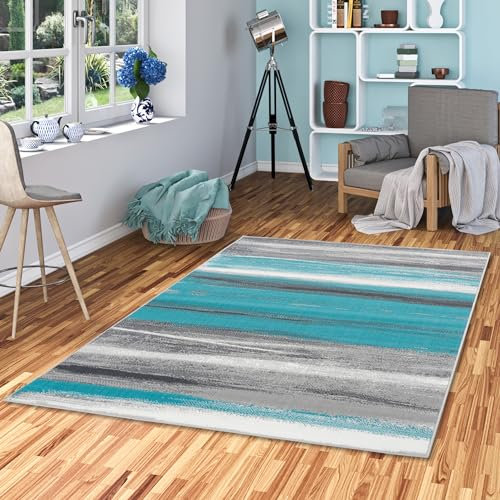 Pergamon Designer Teppich Samba Türkis Grau Stripes in 5 Größen