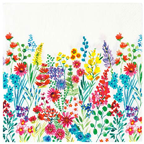 Pack of 20 Bright Floral Napkins | Colourful Flower Paper Serviettes, Disposable Tableware for Summer, Picnic, BBQ, Garden Party, Easter, Decoupage
