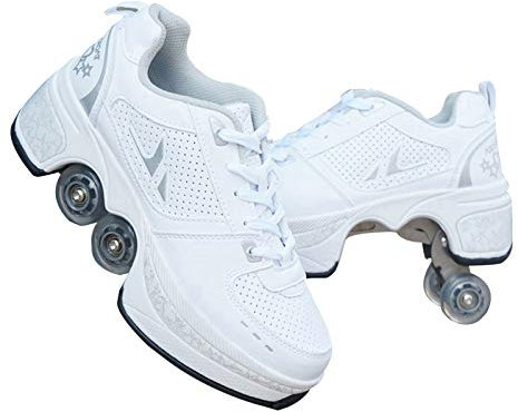 JTKDL Rollschuh Roller Skates Lauflernschuhe, Sneakers, 2 In 1 Mehrzweckschuhe Schuhe Mit Rollen Skateboardschuhe,Inline-Skate,Verstellbare Quad-Rollschuh Stiefel
