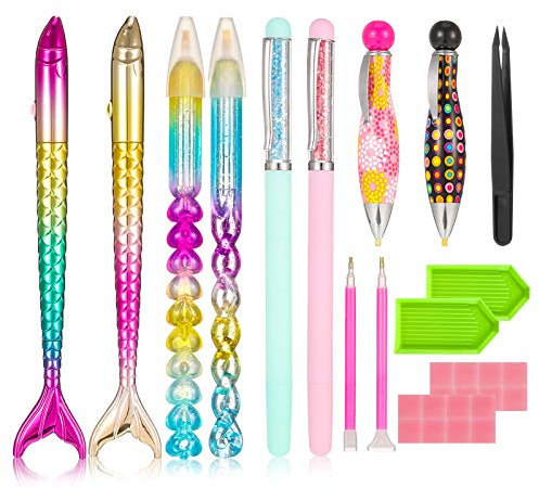umorismo 33Pcs 5D Diamond Art Painting Tools, Includes 8 Diamond Art Painting Pens, 2 Plastic Trays, 2 Diamond Sticky Pen, 20 Glue Clay with 1 Tweezer for DIY Craft