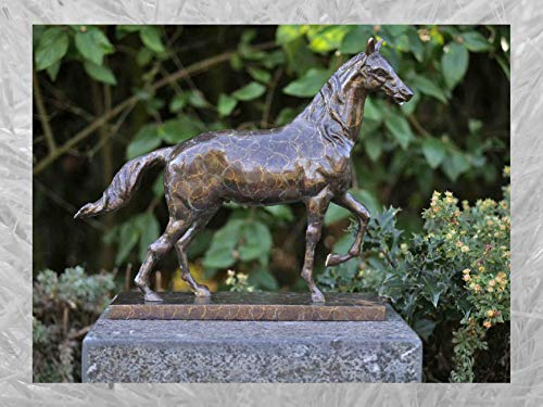 IDYL Bronze-Skulptur Pferd mit spezieller Patina | 37x14x44 cm | Tierfigur aus Bronze handgefertigt | Gartenskulptur und Teich-Dekoration | Hochwertiges Kunsthandwerk | Wetterfest
