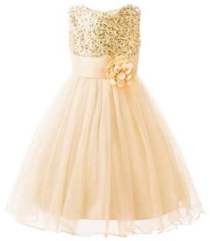Uhnice Mädchen Blumenmädchen Kleid Pailletten Tüll Ärmellos Prinzessin Festkleid für Hochzeit Geburtstag Brautjungfer