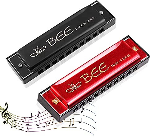 2 Stück Mundharmonika, Mundharmonika Kinder, 10 Löcher mundharmonika Diatonisch,Mouthharp,Mundharmonika C,Major Blues Harmonika,Harmonica für Kinder Student Fortgeschrittene und Anfänger (Rot Schwarz)