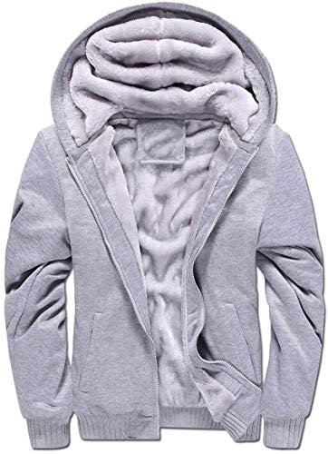 VSUSN Herren Kapuzenpullover mit Reißverschluss, Langarm Kapuzenjacke, Winter Warm Fleece-Innenseite Sweatshirt, Plus Dicke Fleecejacke, Sweatjacke Mit Kapuze(Grau, 5XL)