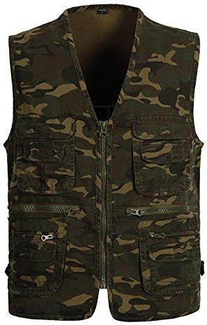 G&F Herren Angeln Multi-Taschen Weste Fotografie Reporter Arbeitskleidung Tarnung Schnelltrocknend (Color : Camouflage, Size : 4XL)
