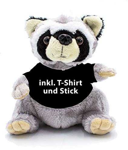 Kuscheltier Waschbär Kuddel 18cm - inklusive-T-Shirt und kostenloser Personalisierung (Stick oder Druck)