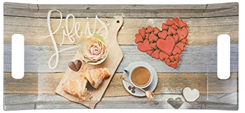 Lashuma Bandeja para servir de plástico, rectangular, melamina, 41 x 19 cm, bandeja decorativa, diseño de desayuno