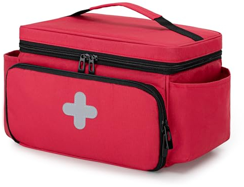 CURMIO Erste Hilfe Sets Tasche, Tragebare Medizinische Tasche für Haushalt, Notfalltasche für Hausarzt, Häusliche Pflege, Reise oder Notfallveranstaltung (Leere Tasche), Patent Angemeldet, Rot