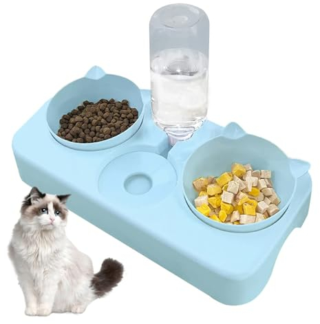 BAYINBROOK Bol pour Chat 3 en 1, Gamelles pour Animaux, Bol pour Chien Incliné à 8 °, Double Bol de Nourriture pour SéParation SèChe et Humide et Abreuvoir Automatique (Vert)