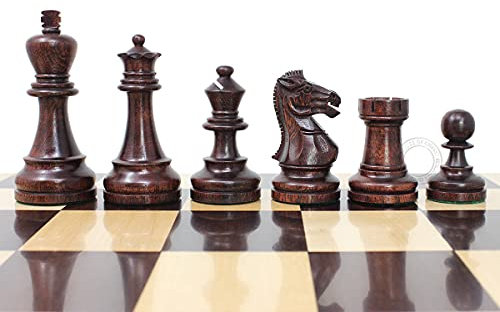 House of Chess - Grand Master Staunton Tournament Chess Set Pieces - King Size: 3-3/4 (Broad Base) + 2 Extra Queens - Ringy Rosewood / Boxwood