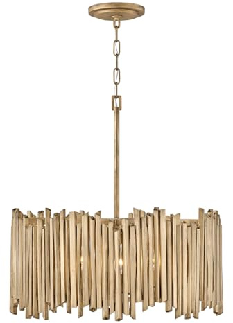 Hinkley Roca 30025BNG Medium Drum Chandelier - from The Lisa McDennon Collection, Handmade, Hand-Painted Jagged Square Rods, Adjustable Height - in Burnished Gold