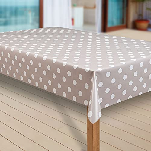 laro Wachstuch-Tischdecke Abwaschbar Garten-Tischdecke Wachstischdecke PVC Plastik-Tischdecken Eckig Meterware Wasserabweisend Abwischbar |43|, Muster:Punkte beige-grau, Größe:118x260