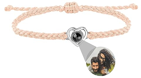 Godchoices Bracelet de Projection de Photo Personnalisé avec Image à l'intérieur Bracelet de Photo de Coeur Personnalisé pour Femmes Hommes Bracelet je t'aime en 100 langues pour Couple Meilleur Ami