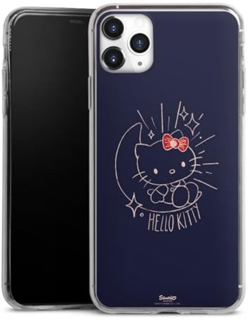 DeinDesign Slim Case extra dünn kompatibel mit Apple iPhone 11 Pro Max Silikon Handyhülle transparent Hülle Hello Kitty Mond Katze