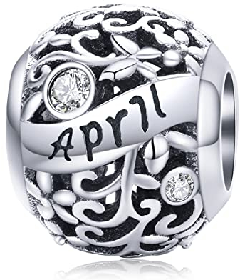 Lorrifal April 925 Sterling Silber Original Geburtsstein Charms passend für Pandora Armbänder Geburtstag Geschenk für Frauen Mädchen Mutter Tochter