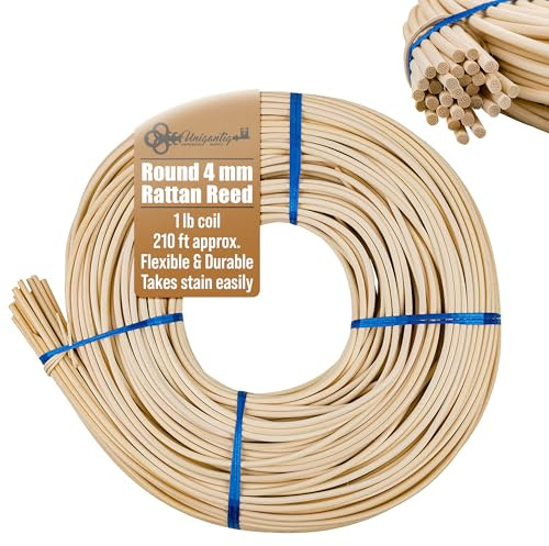 4 mm Round Rattan Reed - 1 Pound Coil - Basket Weaving, Wicker Furniture Making and Wicker Repair Supplies - UA-400RR