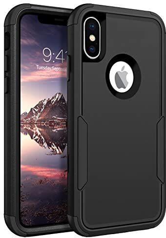 DUEDUE for iPhone X Case, Phone Case for iPhone XS, Heavy Duty 3 in 1 Rugged Shockproof Hybrid Hard PC Soft TPU Bumper Drop Protective Girls Women Men Covers for iPhone X/XS 5.8, Black