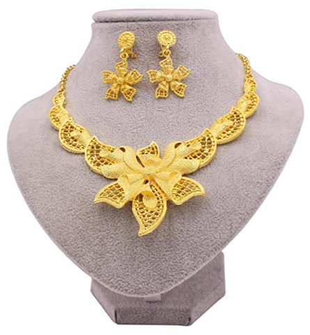 BEDT Schmucksets Schmuckset Goldfarbe Halskette Ohrringe Für Frauen Party African Dubai Brauthochzeitsgeschenke
