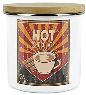 Purely Home Retro 1950s Style Hot Chocolate Canister - White Metal Enamel Kitchen Food Storage Container