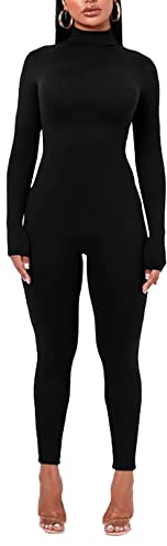 ranrann Damen Einteiler Sportanzug Jumpsuit Lange Overall Ganzkörper Anzug Gymnastikanzug Turnanzug Stretch Fitness Yoga Outfit A Schwarz S