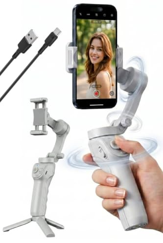 Stabilizzatore cardanico a 3 assi con luce di riempimento e treppiede compatibile con telefoni cellulari Android e iOS