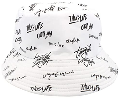 ayados Wendehut Sommerhut Fischermütze Bucket Hat Sonnenhut Sonnenschutz Anglerhut Hut Unisex (Thug Life Weiß)