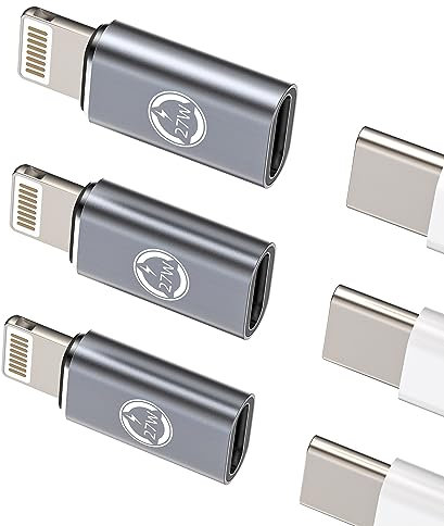 27W Adaptateur USB C vers Lightning Chargeur Rapide(lot de 3)usbc Femelle iPhone Mâle Prise Convertisseur Cable Jack Type Charger Adapter pour Apple 14 13 12 11 Pro Max 7 8 Plus X Se Xr Ipad Air Mini