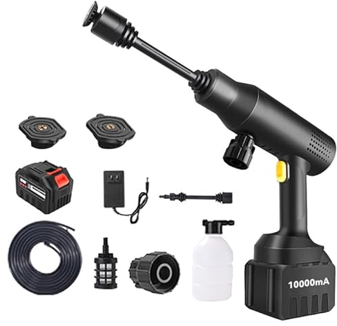 Cordless Pressure Washer, Portable High Pressure Water Gun, Battery Pressure Washer with Multifunction Nozzle Charger and Accessories, Pressure Cleaner for Car Gardens Floor Cleaning Fence (10000mAh)