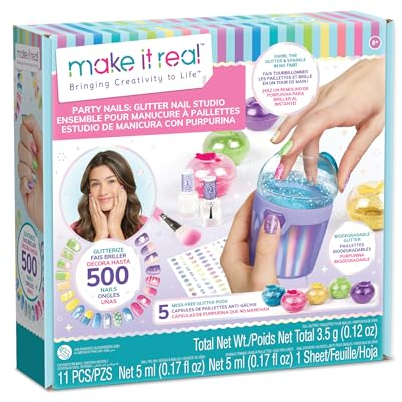 Make It Real: Party Nails Glitter Nail Studio - DIY Nail Kit, Decorate 500 Nails, 5 Mess-Free Glitter Pods, Tweens, Girls & Kids Ages 8+
