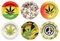 6x Metall-Aschenbecher Cannabis Ascher mit Hanfmotiven Gluttöter Ashtray