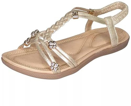 LoudLook Ladies Beach Sandals Open Toe Elastic Wedge Heel Casual Comfy Comfort Summer Sandals Size Gold New 6