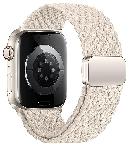 Geflochten Armband Kompatibel mit Apple Watch Armband 44mm 45mm 46mm 49mm 42mm für Damen Herren, Elastisch Nylon Armbänder mit Magnetisch für iWatch Ultra 2 SE Series 10 9 8 7 6 5 4 3 2 1