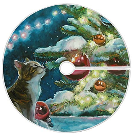 91cm/36Inch Jupe De Sapin De Noël Christmas Tree Skirt Couvre Pied Sapin Noel pour Nouvel an Vacances Fête Huile De Chat Boule De Sapin De Noël