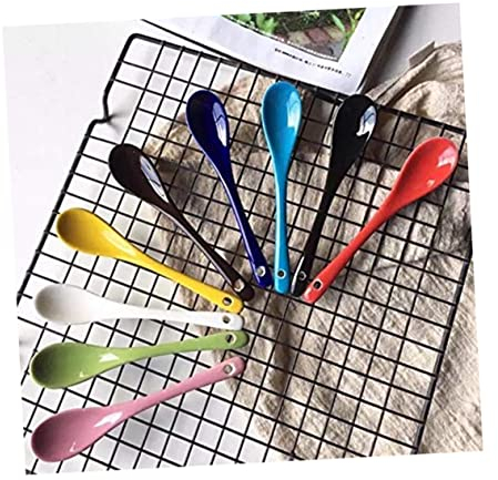 GRIRIW 13cm Espresso Coffee Cup Spoon 8pcs Set Porcelain Tea Soup Spoons Tableware for Home Restaurant
