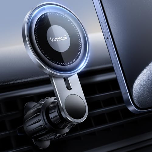 Lamicall Porta Cellulare Auto per MagSafe, [Pannello in Vetro HD] Braccio di Estensione Migliorato, Gancio Metallico, Supporto Magnetico per Presa d'Aria per iPhone 17 16 15 14 13, Huawei, Smartphones