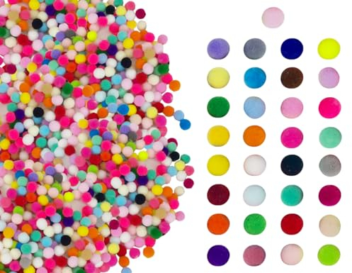 Lhbwhiz 500 Stück Bunte Pompons,Mini Pompons Bunt,Pompons zum Basteln,Hoch elastische Plüsch Bälle,zum DIY kreatives Basteln,Dekorieren,Kleidung(runden)