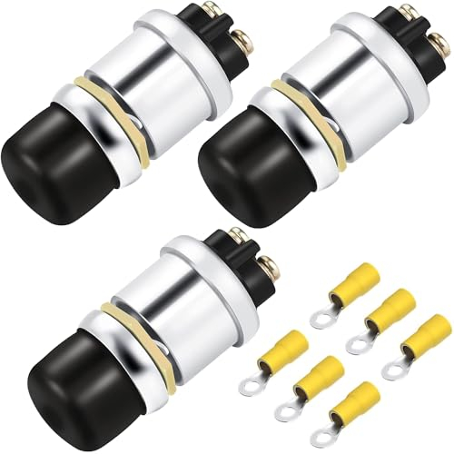 Greluma 3 Piezas Interruptor de botón de arranque a prueba de agua, interruptor de encendido momentáneo de alta resistencia de 12V 50A, botón de arranque del motor para coche, camión, barco, RV, ATV