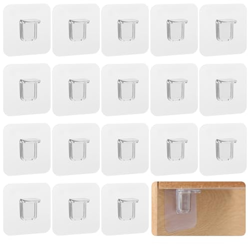 Jeffdad Regalbodenträger Selbstklebend, 18 Stück Kunststoff Klebehaken Schrank Bodenträger Transparent Einlegeboden Halter Klebend Ohne Bohren Klebehaken für Regale Schrank Kleiderschrank(7x7cm)