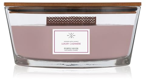 Purple River Candle Duftkerze im Glas mit Deckel | Luxury Cashmere | Duftkerze Floral | Duftkerze Holzdocht | Kerze im Glas | Raumduft für Zuhause