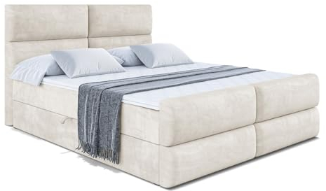 ALTDECOR Boxspringbett mit Matratze und Lattenrost, Boxbett, Topper, Fußteil, Polsterbett mit Bettkasten, Bett mit Stauraum H3-Matratze, Doppelbett, Springboxbett - BOXI3-Z - 140x200 Beige Samt