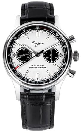 London Craftwork Sugess 1963 Herren Chronograph Mechanische Armbanduhr Möwe ST19 Schwarz Weiß Panda, silber, Armband