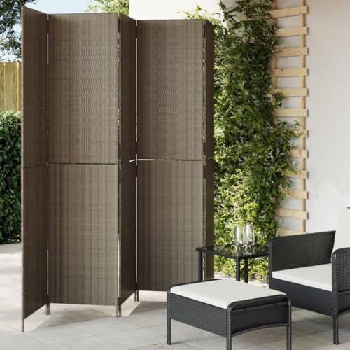 Rantry Paravent 5-TLG. Paravent Raumteiler Faltdesign Trennwand Sichtschutz Spanische Wand Raumtrenner für Schlafzimmer, Wohnzimmer Büro Balkon Grau Poly Rattan 245 x 200 cm