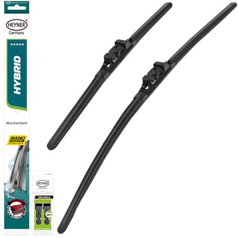 HEYNER® Scheibenwischer-Set 650 mm / 350 mm Hybrid mit TLB-Adapter vorne | Für Fahrer- und Beifahrerseite, Graphitbeschichtete Gummilippen, Hakenaufnahme Hook One, Paarweise geliefert, Flaches Profil